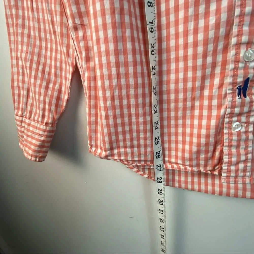 Johnnie-O Men’s Coral White Checkered Pattern Button Up Cotton Shirt Size S